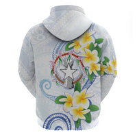 Northern Mariana Islands Chamorro Zip Hoodie Plumeria Curves Style White Version LT05 - Polynesian Pride