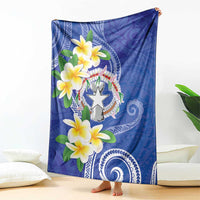 Northern Mariana Islands Chamorro Blanket Plumeria Curves Style Navy Version