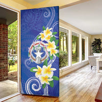 Northern Mariana Islands Chamorro Door Cover Plumeria Curves Style Navy Version