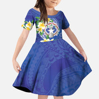 Northern Mariana Islands Chamorro Family Matching Tank Maxi Dress and Hawaiian Shirt Plumeria Curves Style Navy Version LT05 Daughter's Dress Navy - Polynesian Pride