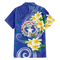 Northern Mariana Islands Chamorro Family Matching Tank Maxi Dress and Hawaiian Shirt Plumeria Curves Style Navy Version LT05 - Polynesian Pride