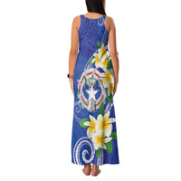 Northern Mariana Islands Chamorro Family Matching Tank Maxi Dress and Hawaiian Shirt Plumeria Curves Style Navy Version LT05 - Polynesian Pride