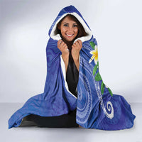 Northern Mariana Islands Chamorro Hooded Blanket Plumeria Curves Style Navy Version LT05 - Polynesian Pride