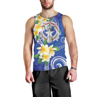 Northern Mariana Islands Chamorro Men Tank Top Plumeria Curves Style Navy Version LT05 - Polynesian Pride