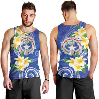 Northern Mariana Islands Chamorro Men Tank Top Plumeria Curves Style Navy Version LT05 - Polynesian Pride