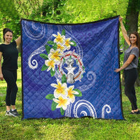 Northern Mariana Islands Chamorro Quilt Plumeria Curves Style Navy Version