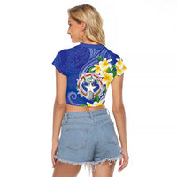 Northern Mariana Islands Chamorro Raglan Cropped T Shirt Plumeria Curves Style Navy Version
