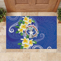 Northern Mariana Islands Chamorro Rubber Doormat Plumeria Curves Style Navy Version