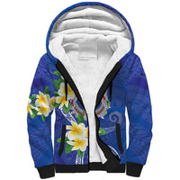 Northern Mariana Islands Chamorro Sherpa Hoodie Plumeria Curves Style Navy Version