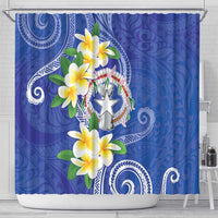 Northern Mariana Islands Chamorro Shower Curtain Plumeria Curves Style Navy Version