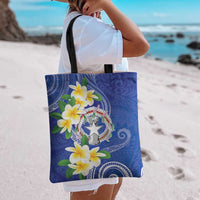 Northern Mariana Islands Chamorro Tote Bag Plumeria Curves Style Navy Version LT05 - Polynesian Pride