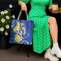 Northern Mariana Islands Chamorro Tote Bag Plumeria Curves Style Navy Version LT05 - Polynesian Pride