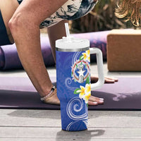 Northern Mariana Islands Chamorro Tumbler With Handle Plumeria Curves Style Navy Version
