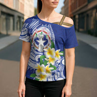 Northern Mariana Islands Cross Shoulder Shirt Polynesian Pattern With Frangipani