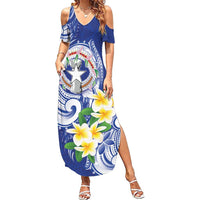 Northern Mariana Islands Family Matching Summer Maxi Dress and Hawaiian Shirt Polynesian Pattern With Frangipani