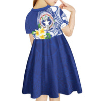 Northern Mariana Islands Kid Short Sleeve Dress Polynesian Pattern With Frangipani