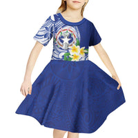 Northern Mariana Islands Kid Short Sleeve Dress Polynesian Pattern With Frangipani