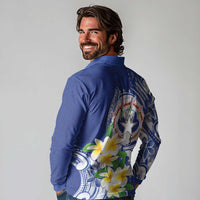 Northern Mariana Islands Long Sleeve Polo Shirt Polynesian Pattern With Frangipani