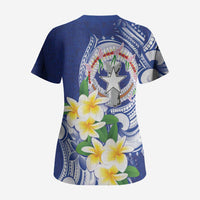 Northern Mariana Islands Scrub Top Polynesian Pattern With Frangipani