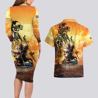 Hawaii Memorial Day Couples Matching Long Sleeve Bodycon Dress and Hawaiian Shirt Remember Their Sacrifice