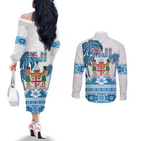 Fiji 679 Constitution Day Couples Matching Off The Shoulder Long Sleeve Dress and Long Sleeve Button Shirt Fijian Tapa Pattern