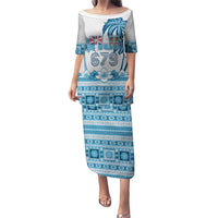 Fiji 679 Constitution Day Puletasi Fijian Tapa Pattern LT05 Long Dress Blue - Polynesian Pride