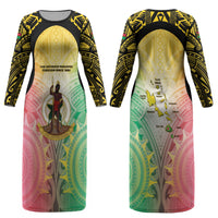 Vanuatu Independence Day Couples Matching Long Sleeve Bodycon Dress and Long Sleeve Button Shirt The Untouched Paradise LT05 - Polynesian Pride