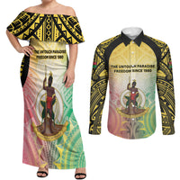 Vanuatu Independence Day Couples Matching Off Shoulder Maxi Dress and Long Sleeve Button Shirt The Untouched Paradise LT05 Colorful - Polynesian Pride