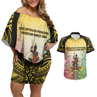 Vanuatu Independence Day Couples Matching Off Shoulder Short Dress and Hawaiian Shirt The Untouched Paradise LT05 Colorful - Polynesian Pride