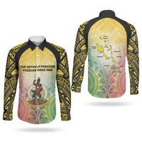 Vanuatu Independence Day Couples Matching Off The Shoulder Long Sleeve Dress and Long Sleeve Button Shirt The Untouched Paradise LT05 - Polynesian Pride