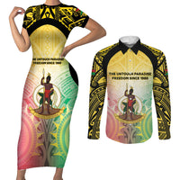 Vanuatu Independence Day Couples Matching Short Sleeve Bodycon Dress and Long Sleeve Button Shirt The Untouched Paradise LT05 Colorful - Polynesian Pride