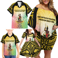 Vanuatu Independence Day Family Matching Off Shoulder Short Dress and Hawaiian Shirt The Untouched Paradise