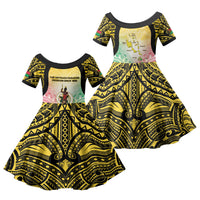 Vanuatu Independence Day Family Matching Off Shoulder Short Dress and Hawaiian Shirt The Untouched Paradise LT05 Daughter's Dress Colorful - Polynesian Pride