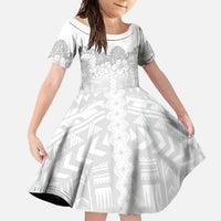 Samoa Lotu Tamaiti Family Matching Mermaid Dress and Hawaiian Shirt White Sunday Polynesian Pattern With Tropical Flowers