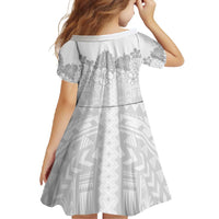Samoa Lotu Tamaiti Family Matching Mermaid Dress and Hawaiian Shirt White Sunday Polynesian Pattern With Tropical Flowers