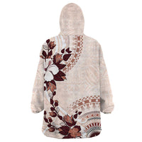 Bula Fiji Language Week Wearable Blanket Hoodie Fijian Tapa Pattern With Tagimoucia Flower