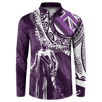 Hawaii Queen Liliuokalani Button Sweatshirt Hawaiian Maile Lei Flag Style LT05 Purple - Polynesian Pride