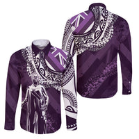 Hawaii Queen Liliuokalani Family Matching Short Sleeve Bodycon Dress and Hawaiian Shirt Hawaiian Maile Lei Flag Style LT05 Dad's Shirt - Long Sleeve Purple - Polynesian Pride