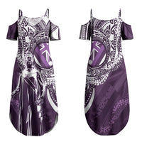 Hawaii Queen Liliuokalani Family Matching Summer Maxi Dress and Hawaiian Shirt Hawaiian Maile Lei Flag Style LT05 Mom's Dress Purple - Polynesian Pride