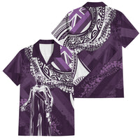 Hawaii Queen Liliuokalani Family Matching Summer Maxi Dress and Hawaiian Shirt Hawaiian Maile Lei Flag Style LT05 Dad's Shirt - Short Sleeve Purple - Polynesian Pride