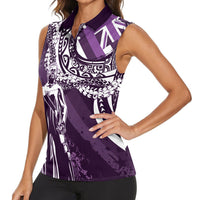 Hawaii Queen Liliuokalani Women Sleeveless Polo Shirt Hawaiian Maile Lei Flag Style LT05 - Polynesian Pride