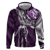 Hawaii Queen Liliuokalani Zip Hoodie Hawaiian Maile Lei Flag Style LT05 Pullover Hoodie Purple - Polynesian Pride