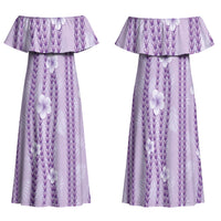 Hawaii Queen Liliuokalani Family Matching Off Shoulder Maxi Dress and Hawaiian Shirt Lavender Lei Pua Kalaunu LT05 Mom's Dress Lavender - Polynesian Pride