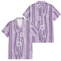 Hawaii Queen Liliuokalani Family Matching Off Shoulder Maxi Dress and Hawaiian Shirt Lavender Lei Pua Kalaunu LT05 Dad's Shirt - Short Sleeve Lavender - Polynesian Pride