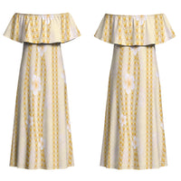 Hawaii Queen Liliuokalani Couples Matching Off Shoulder Maxi Dress and Hawaiian Shirt Gold Lei Pua Kalaunu LT05 - Polynesian Pride