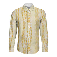Hawaii Queen Liliuokalani Long Sleeve Button Shirt Gold Lei Pua Kalaunu LT05 Unisex Gold - Polynesian Pride