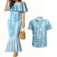 Hawaii Queen Liliuokalani Couples Matching Mermaid Dress and Hawaiian Shirt Blue Lei Pua Kalaunu LT05 Blue - Polynesian Pride