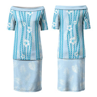 Hawaii Queen Liliuokalani Couples Matching Puletasi and Long Sleeve Button Shirt Blue Lei Pua Kalaunu LT05 - Polynesian Pride