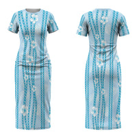 Hawaii Queen Liliuokalani Couples Matching Short Sleeve Bodycon Dress and Long Sleeve Button Shirt Blue Lei Pua Kalaunu LT05 - Polynesian Pride