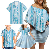 Hawaii Queen Liliuokalani Family Matching Off Shoulder Short Dress and Hawaiian Shirt Blue Lei Pua Kalaunu LT05 - Polynesian Pride